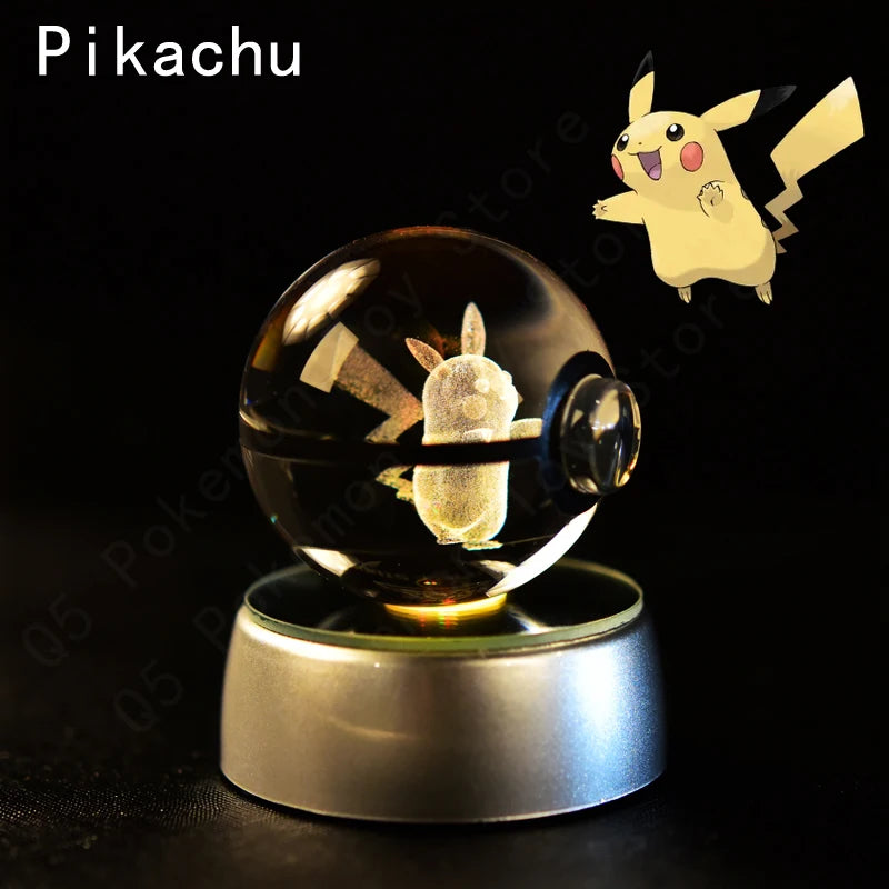 Pokemon Crystal Ball 3D Pikachu Mewtwo Mew Gengar Night Light Lamp Base Pokeball Crystal Pokemon Glass Ball Figure Birthday Gift - Smarsty