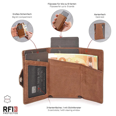 Pop-Up Credit Card Case with RFID Protection Genuine Leather  Wallet with Compartment for Notes and Coins for Men and Women - Smarsty