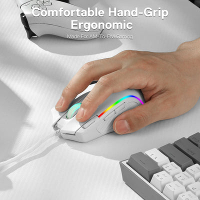 Redragon M612 Predator RGB Gaming Mouse 8000 DPI Wired Optical with 11 Programmable Buttons, White - Smarsty