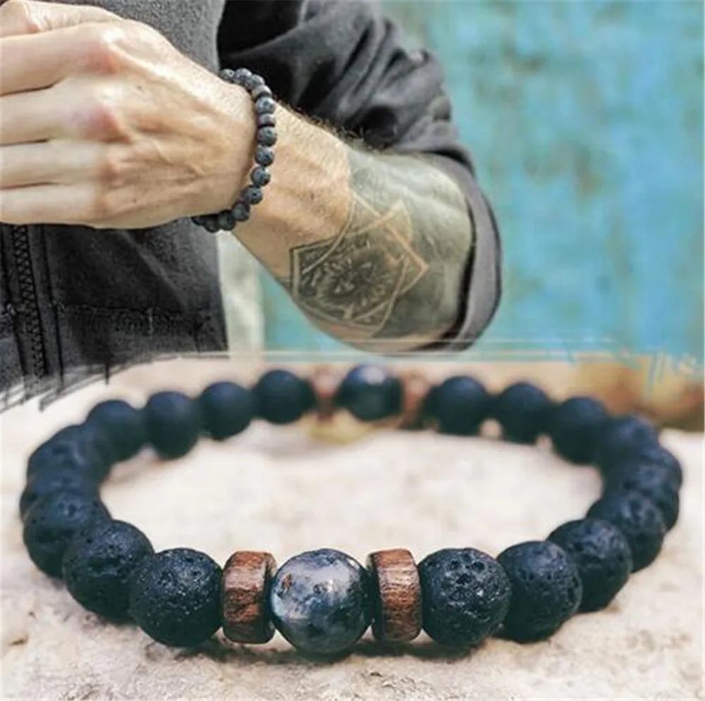 Volcanic Stone Bracelet for Men with Buddha Charm - Smarsty