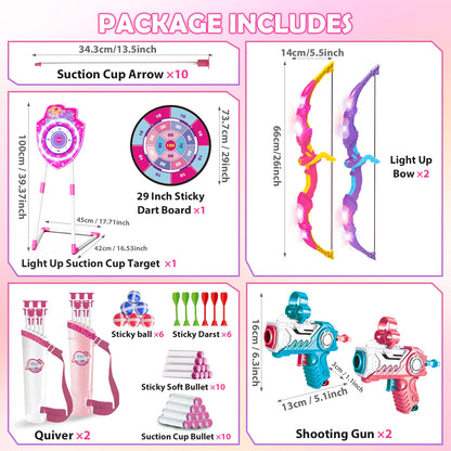VATOS Night-Light Bow Arrow Guns Toy For Girls Archery Stand Target Board Indoor Outdoor Game Toys Kids Christmas Birthday Gift