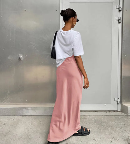 Elegant Satin Black Trumpet Skirts Fashion Slim High Waist Skirts Women Female Solid Office Long Skirt Spring Summer - Smarsty