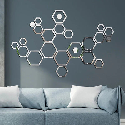 24pcs 3D Hexagonal Mirror Wall Stickers for Home Decor - Smarsty