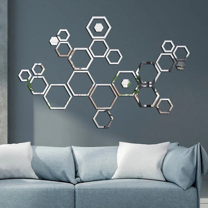 24pcs 3D Hexagonal Mirror Wall Stickers for Home Decor - Smarsty