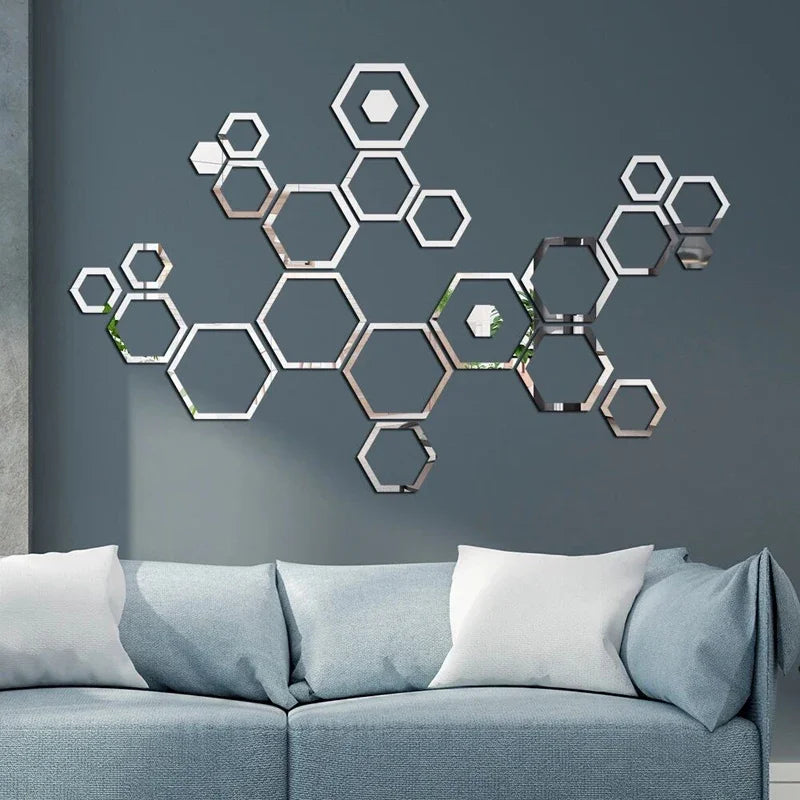 24pcs 3D Hexagonal Mirror Wall Stickers for Home Decor - Smarsty