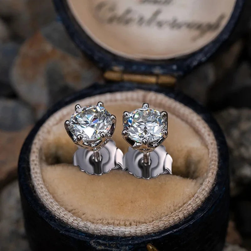 Moissanite Stud Earrings Sterling Silver VVS D Sparkle - Smarsty