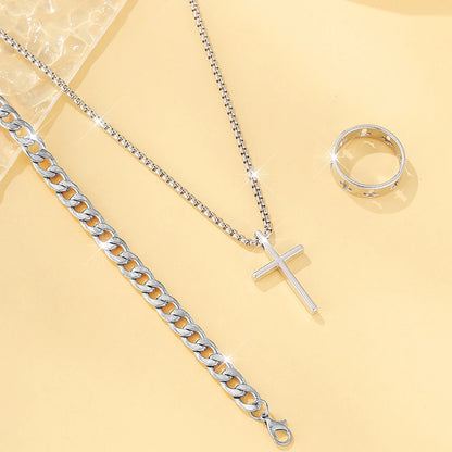 Men's Stainless Steel Cross Pendant Jewelry Set - Smarsty