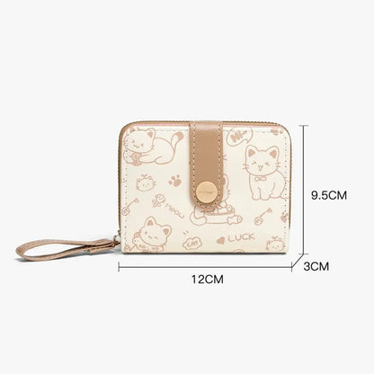Cute Cat Coin Purse Women Fashion Short Wallet PU Leather Large Capacity Wallet Lightweight ID Card Holder Travel Cash Coin Bag - Smarsty