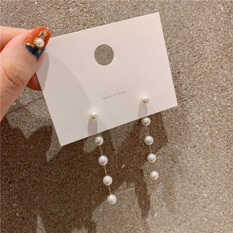 Pearl Long Earrings With Rhinestones For Wedding Fashion - Smarsty