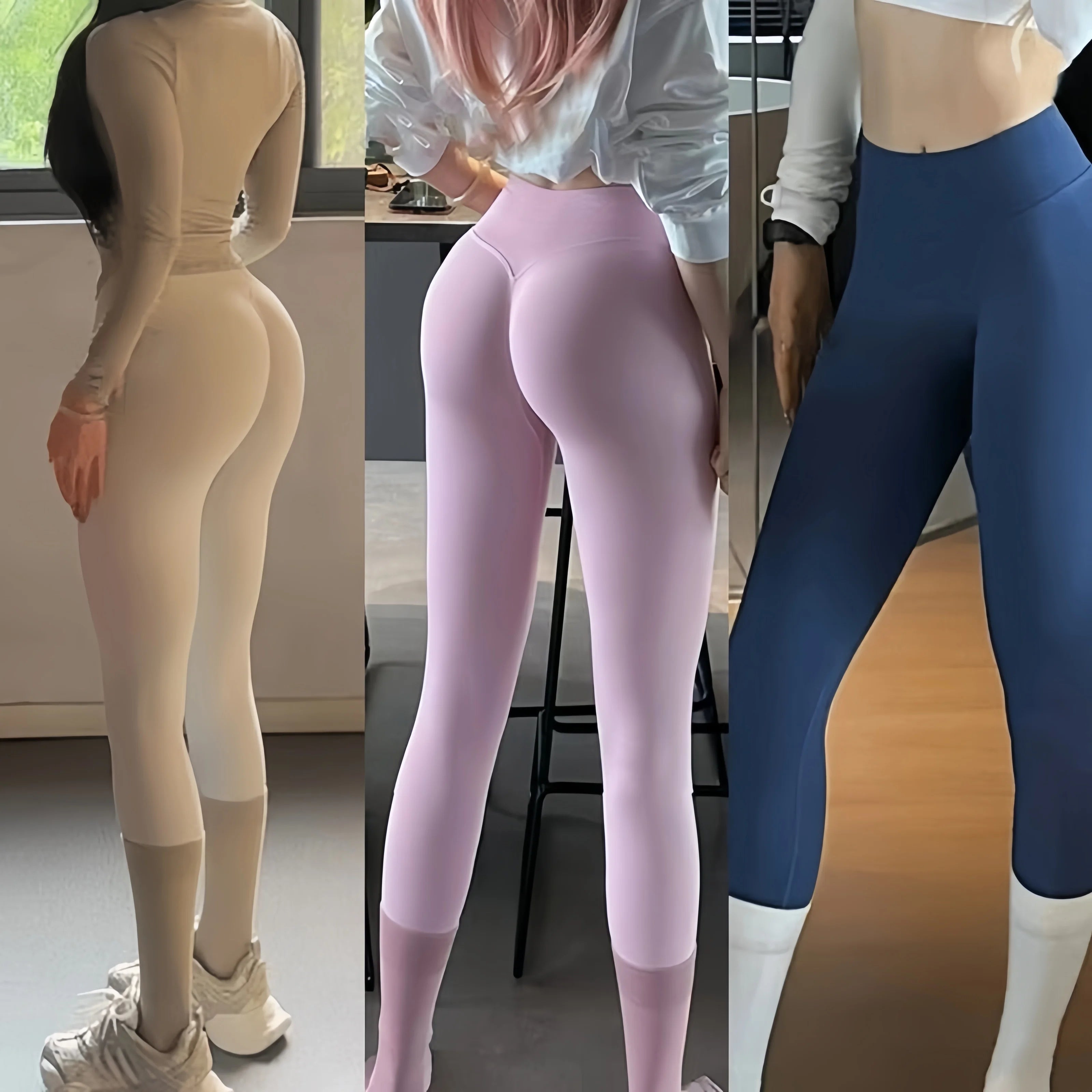 [Seamless Yoga Leggings] High Elastic Seamless Yoga Leggings - Women Fitness Quick Dry Push Up Sports Pants - Solid High Waist R - Smarsty