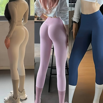[Seamless Yoga Leggings] High Elastic Seamless Yoga Leggings - Women Fitness Quick Dry Push Up Sports Pants - Solid High Waist R - Smarsty