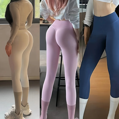[Seamless Yoga Leggings] High Elastic Seamless Yoga Leggings - Women Fitness Quick Dry Push Up Sports Pants - Solid High Waist R - Smarsty