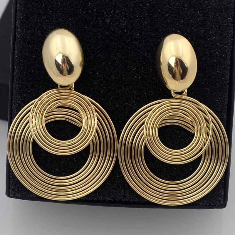 Trendy Big Round Dangle Earrings for Women in Golden Silver - Smarsty