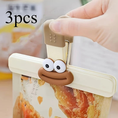 3pcs Creative Face Bag Sealing Clip Food Snack Clip Kitchen Tools Decorative Small Clip Refrigerator Plastic Food Bag Storage by Smarsty