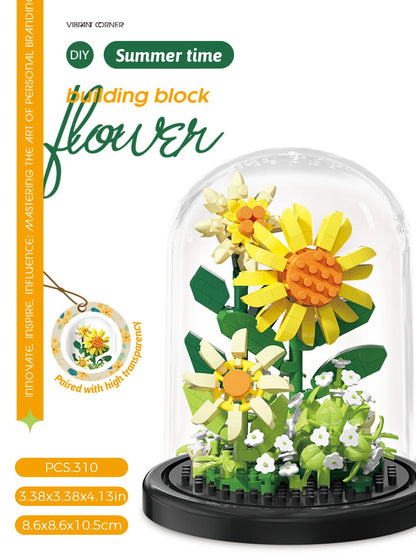 Micro particle building block bouquet handmade gift, children's puzzle toy handmade DIY sunflower desktop decoration ornament