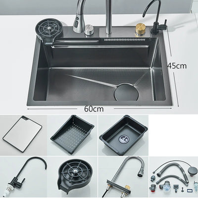 Large 304 Stainless Steel Waterfall Kitchen Sink with Faucet - Smarsty
