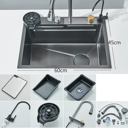 Large 304 Stainless Steel Waterfall Kitchen Sink with Faucet - Smarsty