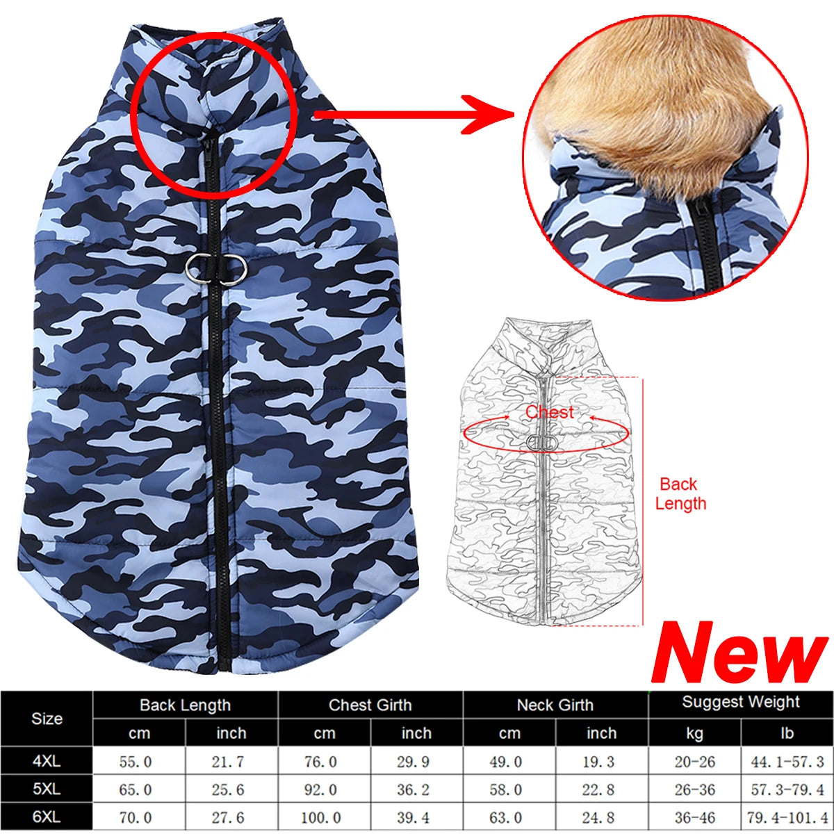 Waterproof Winter Dog Coat with Camouflage Print - Smarsty