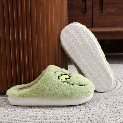 Autumn Winter Fashion New Plus Size Women's Home Slippers Indoor Lazy Green Fur Monster Plush Flat Bottom Comfortable Cotton Mop - Smarsty