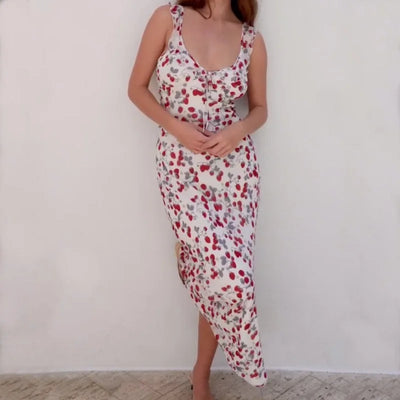 Cryptographic Summer Floral Print Plunge Maxi Dress Outfits Sexy Backless Fairy Sun Dresses Vacation Beachwear Vestido Coquette - Smarsty