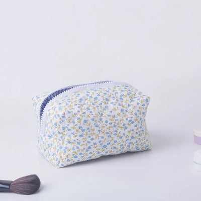 Storage Organizer Floral Puffy Quilted Makeup Bag Flower Printed Cosmetic Pouch Large Travel Cosmetic Bag Makeup Accessory - Smarsty