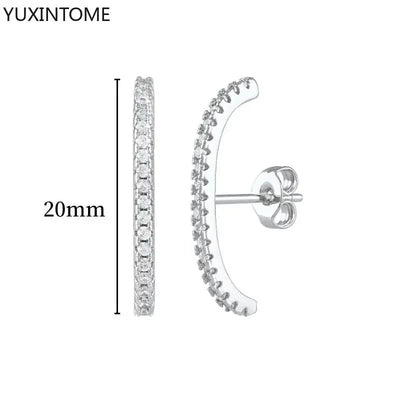 925 Sterling Silver Hoop Earrings White Crystal Luxury - Smarsty
