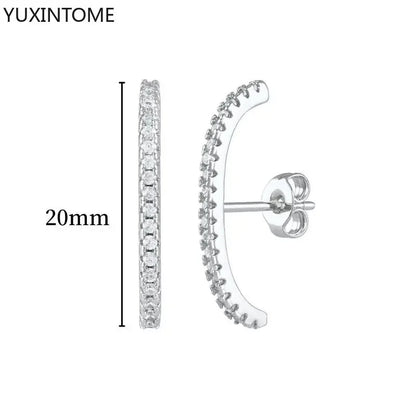 925 Sterling Silver Hoop Earrings White Crystal Luxury - Smarsty