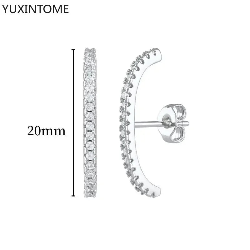 925 Sterling Silver Hoop Earrings White Crystal Luxury - Smarsty