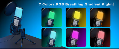 USB Condenser Microphone with RGB Lighting for Streaming - Smarsty