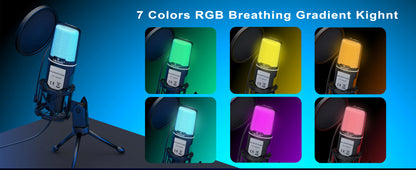 USB Condenser Microphone with RGB Lighting for Streaming - Smarsty