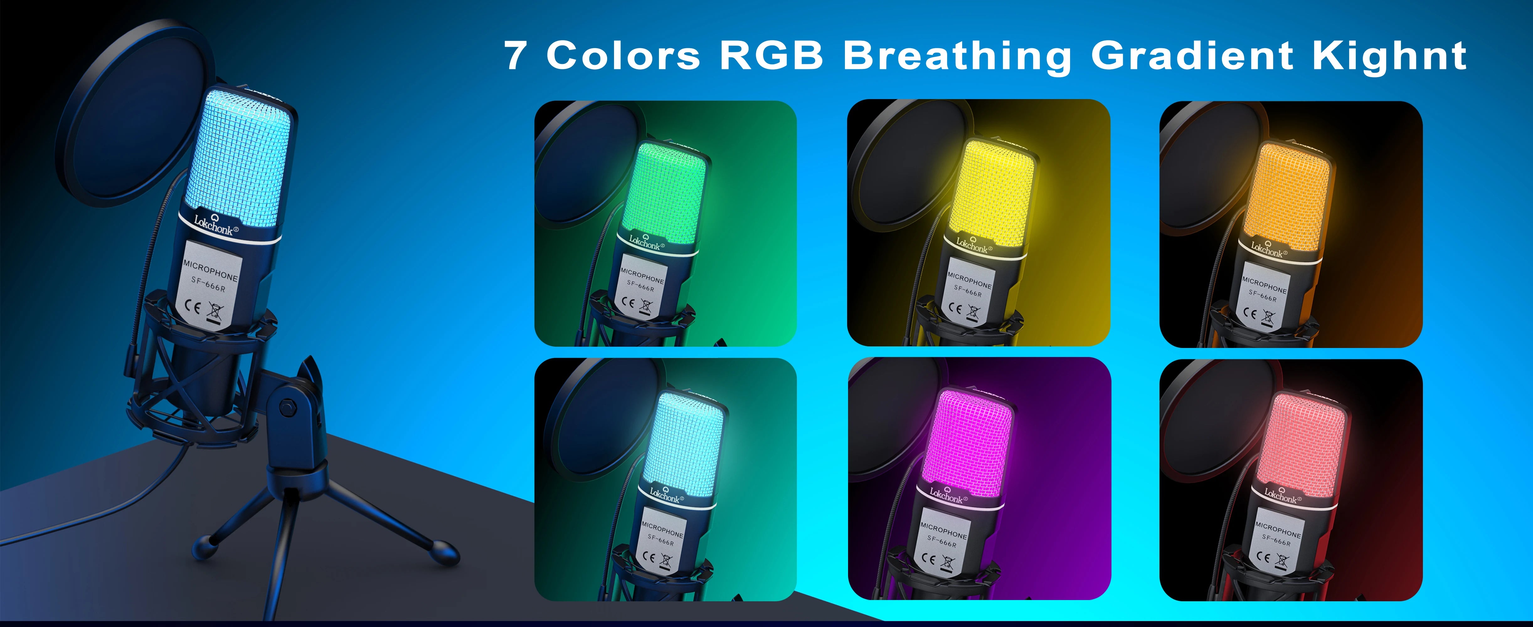 USB Condenser Microphone with RGB Lighting for Streaming - Smarsty
