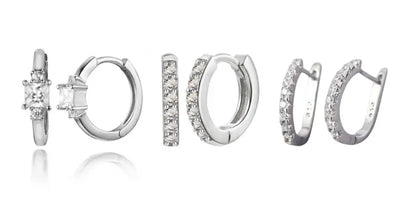 925 Sterling Silver Hoop Earrings White Crystal Luxury - Smarsty