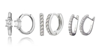 925 Sterling Silver Hoop Earrings White Crystal Luxury - Smarsty