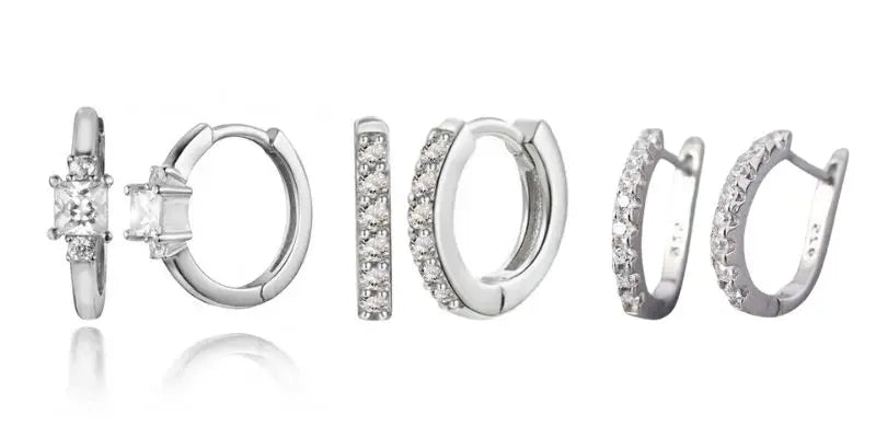 925 Sterling Silver Hoop Earrings White Crystal Luxury - Smarsty