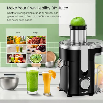 Sejoy Compact Fruits Juicer,Juice Extractor Machine Multiple Safety Features Operation Centrifugal Extractor Speed Adjustable