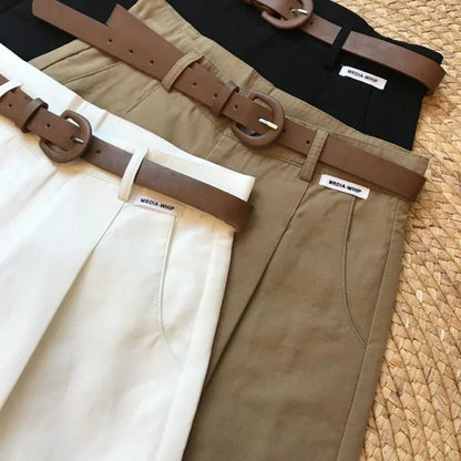 [Delivery belt] Summer new wide leg shorts Thin cotton A-frame shorts Office ladies classic loose casual zipper shorts for women - Smarsty