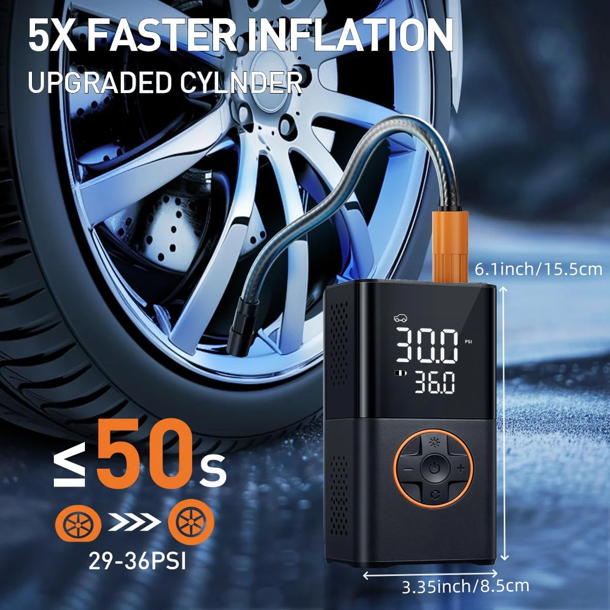 Tire Inflator Portable Air Compressor, 8000mAh Cordless Air Pump for Car Tires, 150 PSI Electric Bike Tire Pump