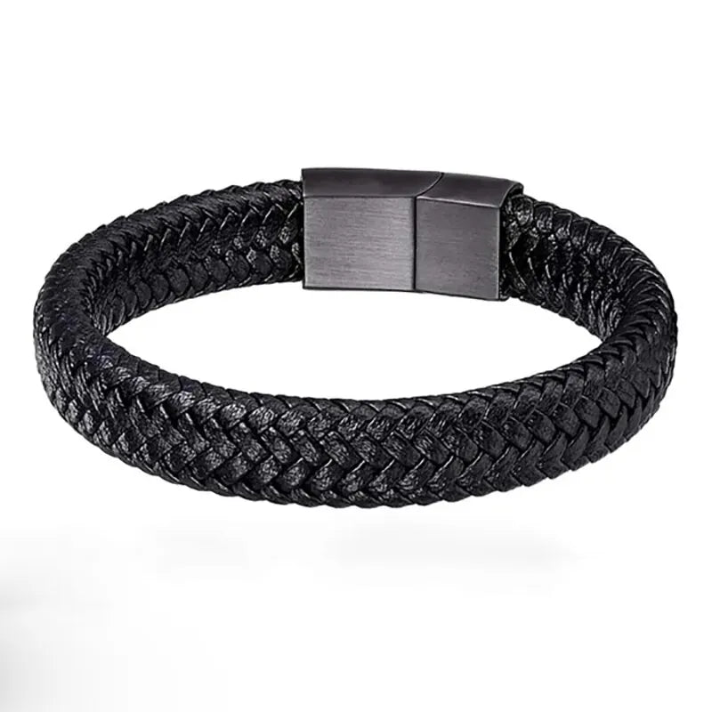 Black PU Leather Magnetic Bracelet for Men Elegant Gift - Smarsty