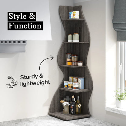 Tribesigns Corner Shelf, Modern 5-Tier Wall Corner Bookshelf, Stylish Corner Small Bookcase Storage Rack Plant Stand