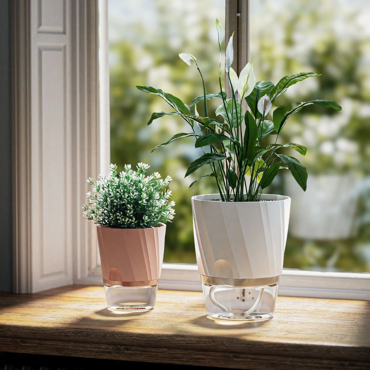 Lazy Hydroponic Flower Pot Automatic Water-Absorbing Flowerpot Transparent Double Layer Plastic Self Watering Planter Office