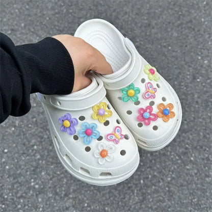 12pcs Set Shoes Decoration for Summer Sandals & Slippers Three-dimensional Colorful Flowers Shoes for Women DIY Shoe Accessories - Smarsty