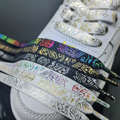 Flat Shoe Laces Cashew Flower Shoelaces for Sneakers Gilding Hand-painted Sports Casual Basketball Tennis Shoelace Shoestrings - Smarsty