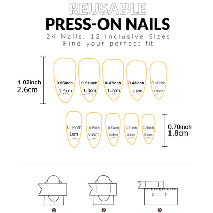 24PCS French Almond Fake Nails with Pearl Trim - Smarsty