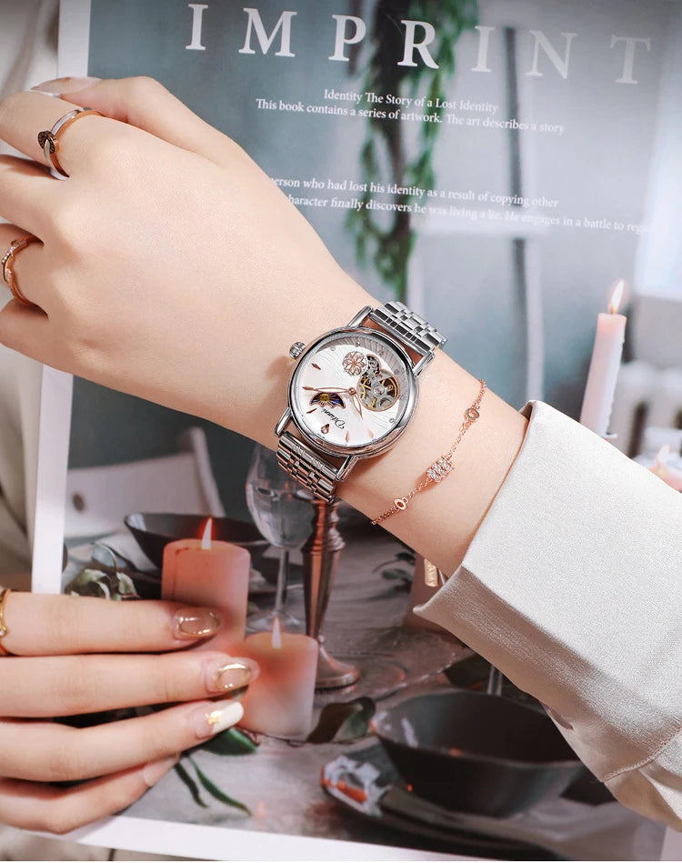 Luxury Women's Automatic Mechanical Watch with Moon Phase - Smarsty