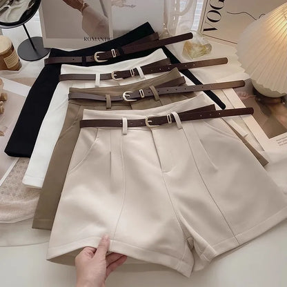Casual Women A-Line Shorts Fashion Office Lady Commute Vintage Solid High Waist Short Pants Casual Streetwear Summer Trousers - Smarsty