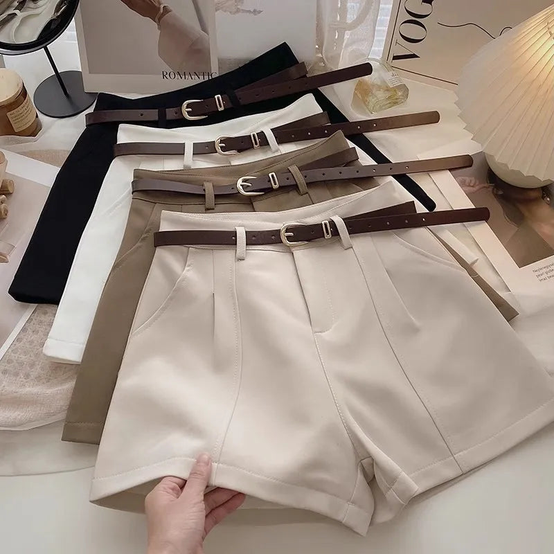 Casual Women A-Line Shorts Fashion Office Lady Commute Vintage Solid High Waist Short Pants Casual Streetwear Summer Trousers - Smarsty