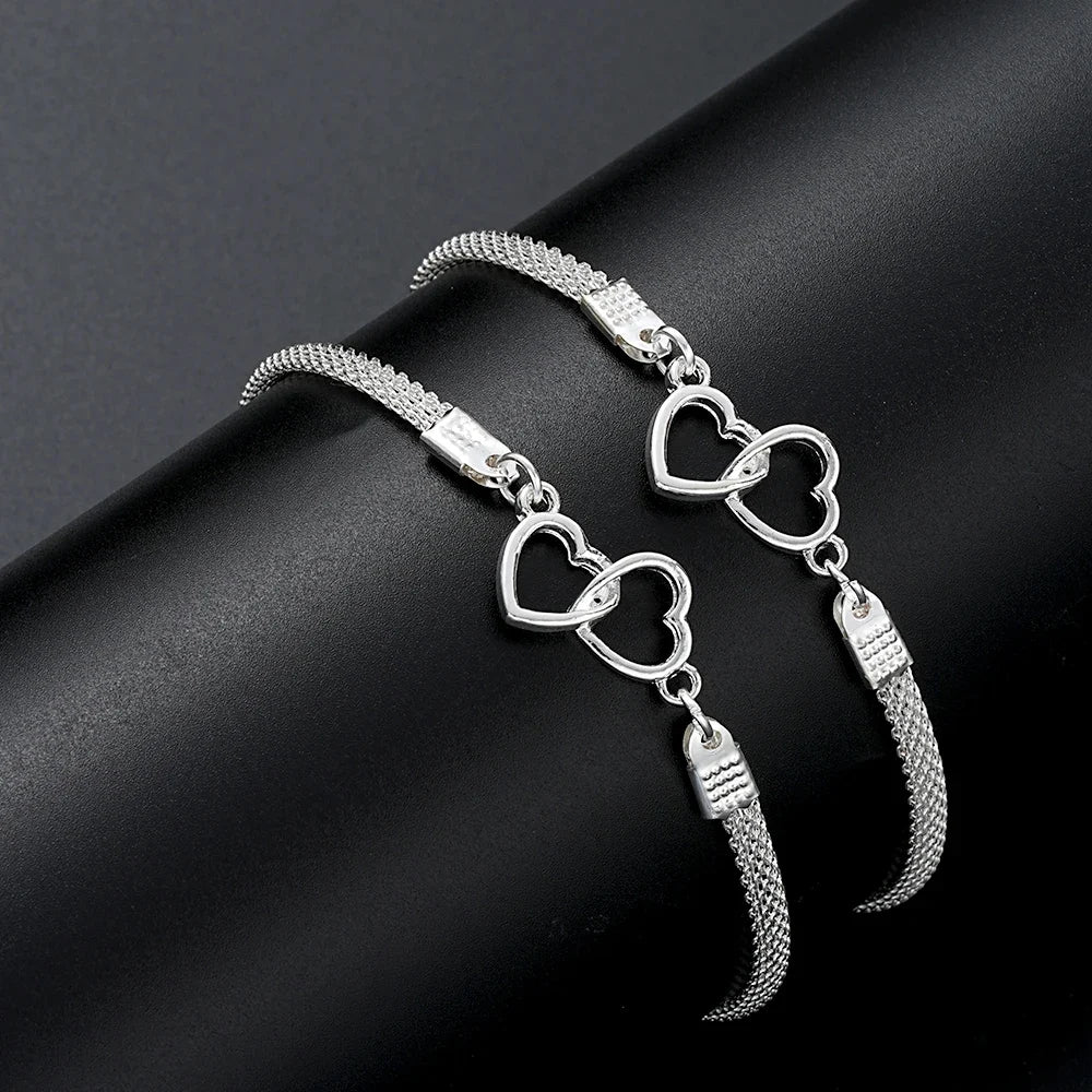 Couple Heart Bracelets Set Silver Matching Jewelry Gift - Smarsty