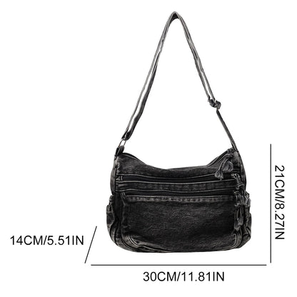 Vintage Denim Shoulder Bag Large Capacity Satchel For Women - Smarsty