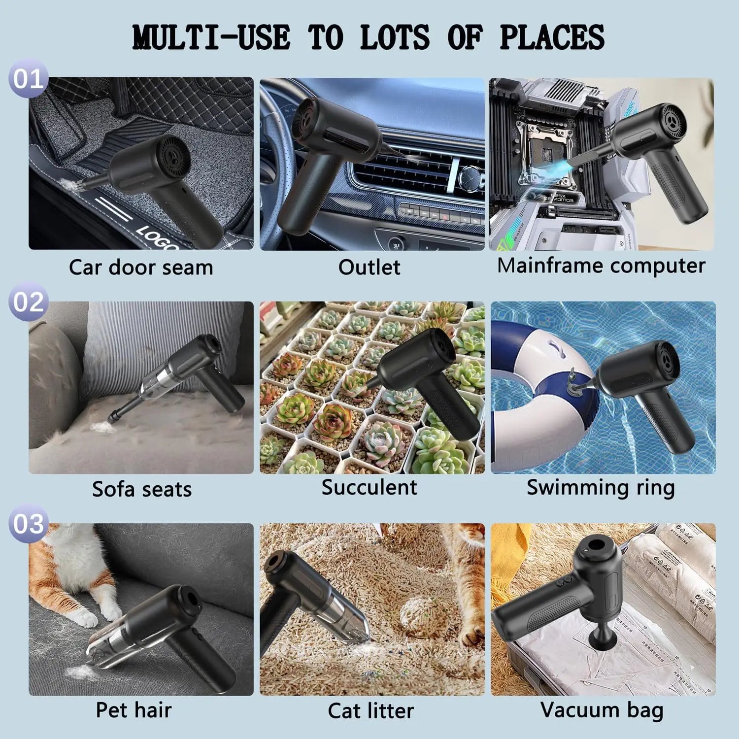 Air Duster - High-Power Suction, 6000mAh Dual-Purpose, Mini Handheld, Multi-Functional, One-Click Dusting, with Crevice Tool, Du