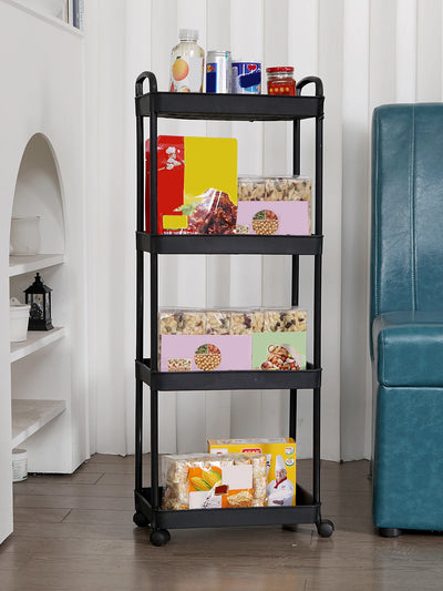 Plastic Rolling Utility Cart with Handle Storage Trolley for Office, Living Room, Kitchen, Movable Storage Organizer with Wheel by Smarsty